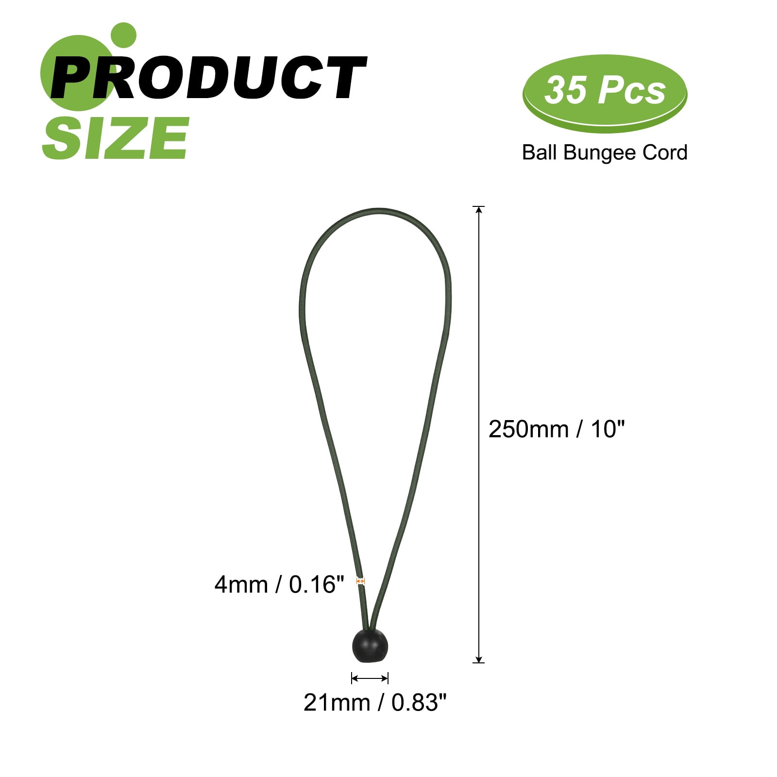 Ball Bungee Cord 12 Inch, 35 Pcs Bungee Cords with Balls Canopy Tarp Tie Downs Cords Elastic String for Outdoor Camping Cargo Shelter Tent Poles, Green