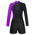 thumbnail image 4 of renvena Kids Girls Rhinestone Long Sleeve Gymnastic Leotard Ballet Dance Bodysuit with Shorts Purple 8, 4 of 7