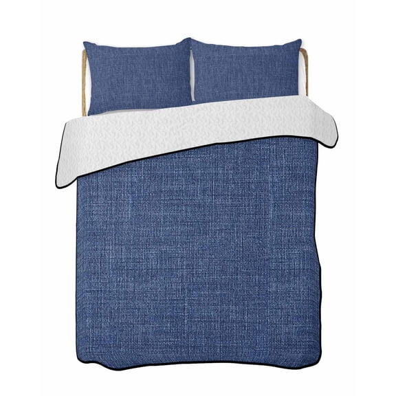 Navy Blue Linen Quilts Bedding Set King Size Farmhouse Pure Color Country Vintage Lightweight Quilted Bedspread 3 Piece Bed Quilt with 2 Pillow Shams All Season for Bedroom 90" x 96"
