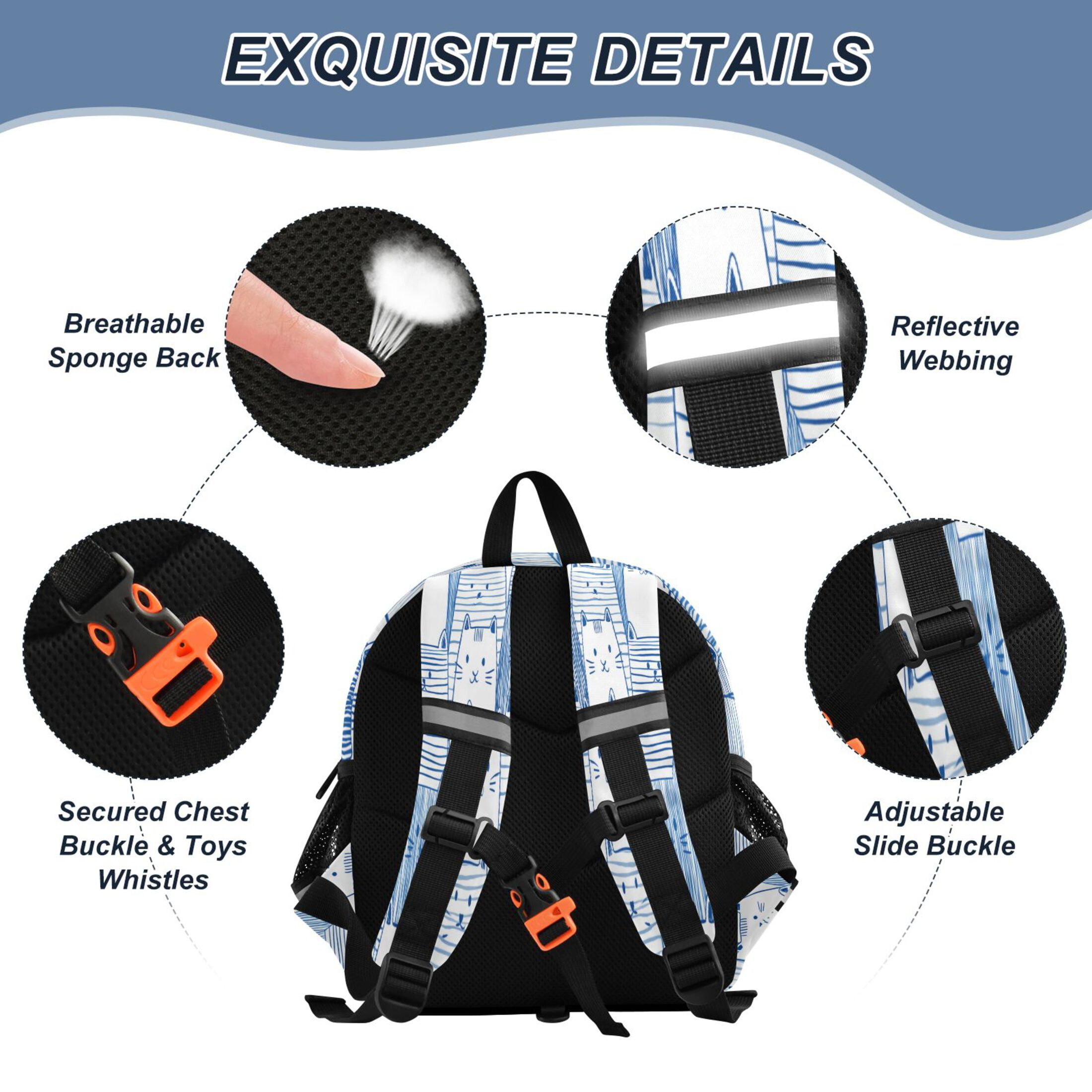 RMDQTR Adorable Ear-Print Backpack with Reflective Strip and Anti-Lost Leash Adjustable Shoulder Straps Mini Travel Backpack Cute Cat in Blue