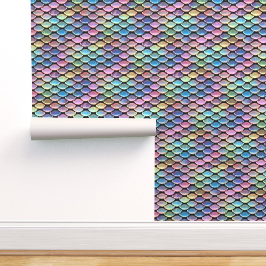 Peel & Stick Wallpaper Swatch Scales Mermaid Fish Rainbow Dragon