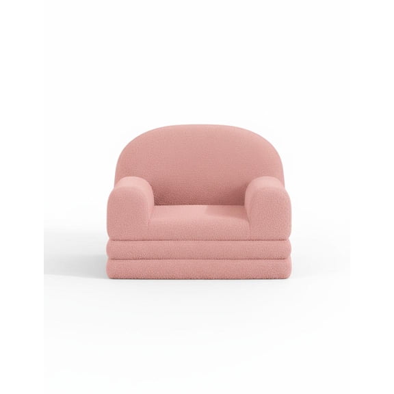 Convertible Sofa Chair Bed, 2-in-1 Fold Out Toddler Couch with Sherpa Upholstery.
