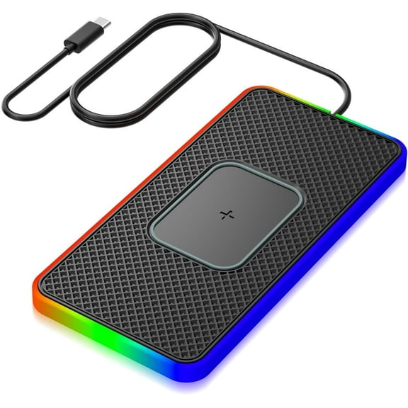 MUSICOZY Car Wireless Charger, 15W Fast Wireless Charger, Non-Slip Flat Cell Phone Charging Mat, RGB Wireless Charger for Smartphone Compatible with Wireless Charger Phone