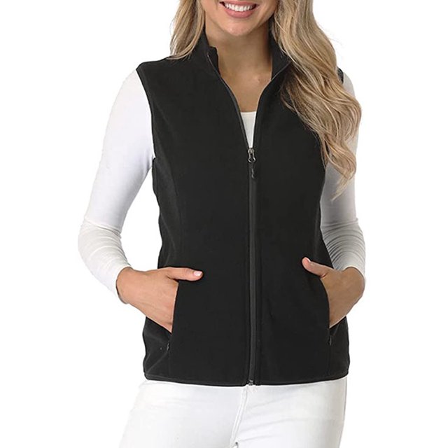 Innerwin Veste Sans Manches à Fermeture Éclair pour Femmes, Gilet d'Hiver Chaud Ample Noir m