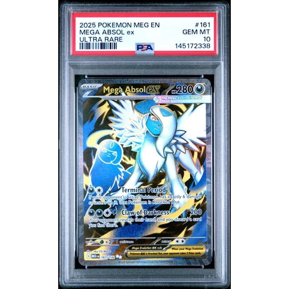 Graded 2025 PKM MEG EN Mega Absol ex #161 Ultra Rare Trading Card Game PSA 10 Gem Mint