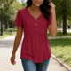 thumbnail image 4 of Camiseta de Encaje de Manga Corta de Cuello Alto para las Mujeres Muñeca de Manga Corta Botón para las Mujeres, Cintura Cinching V-Cuello de Verano Top, 4 of 9