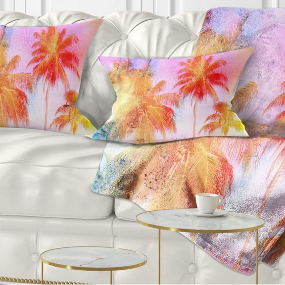 Designart High rise Retro Palm Trees - Landscape Painting Throw Pillow - 12x20