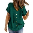 thumbnail image 4 of UVN Summer Shirts for Women Short Sleeve Blouses Ladies Crewneck Lace Crochet Tops Dressy Chiffon Blouses, 4 of 8