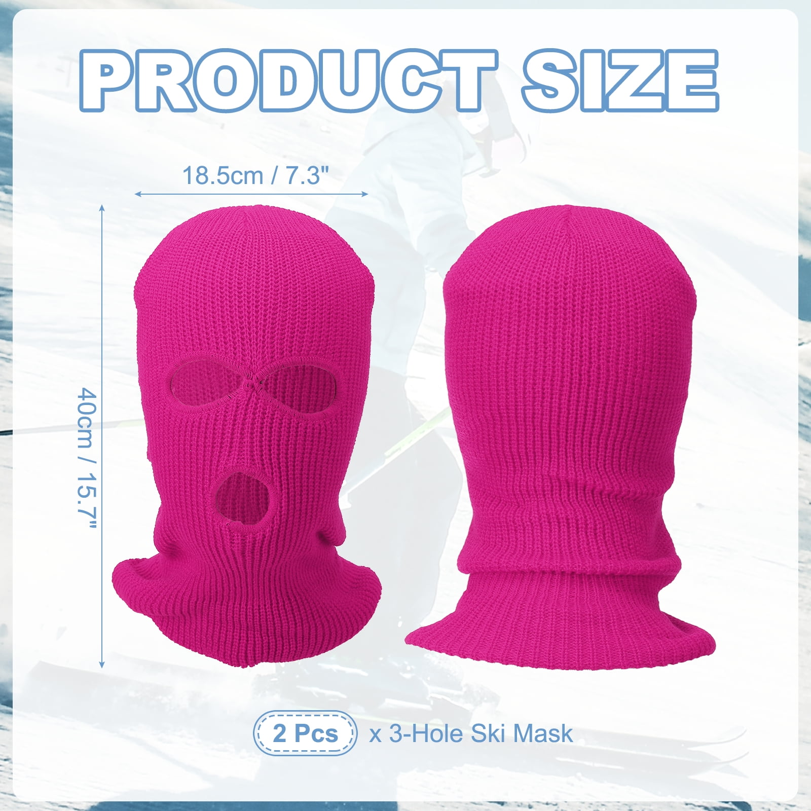 Uxcell 3-Hole Full Face Mask Cover, Ski Mask Knitted Warm Knit Cover Winter Balaclava Face Mask Cap Ski Polyester& 2 Pcs& Rose Red -Fitting for ( Men/Women/Winter Outdoor Sports/Skiing)