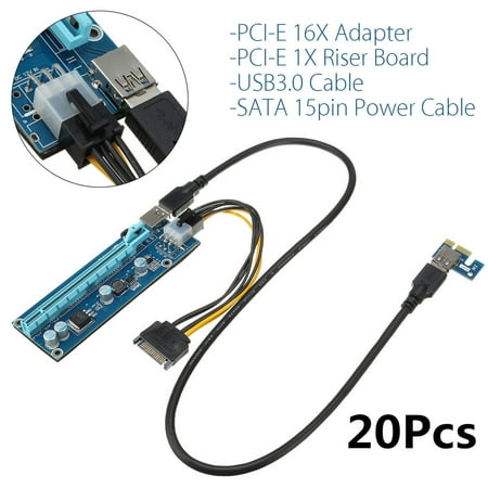 20pcs USB 3.0 PCI-E Express 1x To 16x Extender Riser Card Adapter Power w/60cm USB 3.0 Extension Cable For ETH GPU