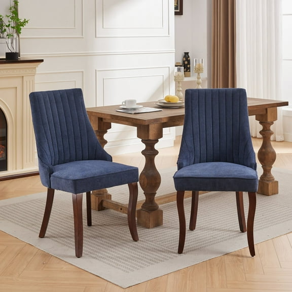 Auranook Set of 2 Kitchen Dining Chairs, Upholstered Dining Room Chairs with Curved Solid Wood Legs for Dining Room, Kitchen