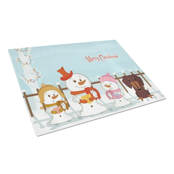 Caroline's Treasures Merry Christmas Carolers Dachshund Chocolate Glass Cutting Board Large