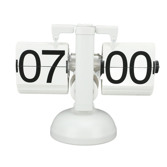 Flip Clock Large Number Battery Powered 304 Stainless Steel Tabletop Retro Flip Clock for Home Office 24 Hours All White