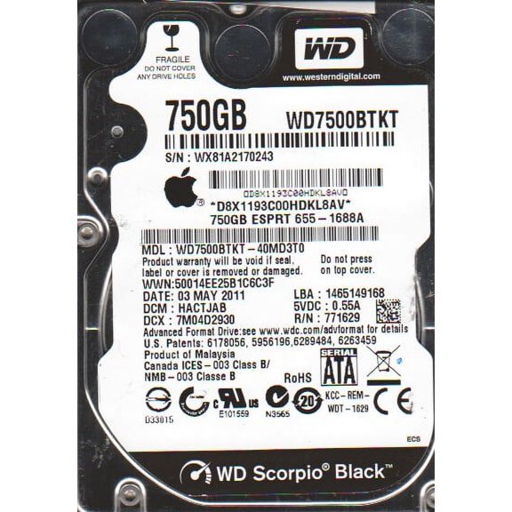 WD7500BTKT-40MD3T0, DCM HACTJAB, Western Digital 750GB SATA 2.5 Hard Drive