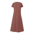 thumbnail image 3 of Women's Solid Color Short Sleeved Linen Dress Long Skirt, 3 of 5