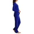 thumbnail image 3 of Blis Adult Womens Satin Trim Long Sleeve Sleep Cotton Pajama Pant Set, 3 of 3