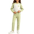 thumbnail image 5 of YUANxueke Girls 2-Piece Fleece Outfit Sets Color Block Long Sleeve Crewneck Top & Cuffed Pant Casual Thermal Loungewear, 5 of 7