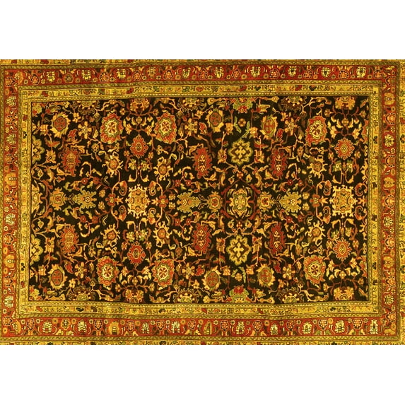 Ahgly Company Machine Washable Indoor Rectangle Persian Yellow Traditional Area Rugs, 5' x 7'