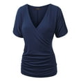 thumbnail image 2 of Made by Johnny Women's V Neck Short Sleeve Wrap Front Drape Dolman Top M NAVY, 2 of 6