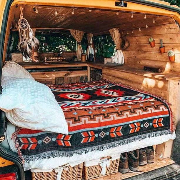 Manta Bohemia para Picnic, Manta Lavable con Borlas, Decoración de Estilo , Alfombra Retro Bohemia para Acampar, Tapiz para Parque, Cama, Viaje Rojo marrón DYNWAVEMX alfombra de pícnic