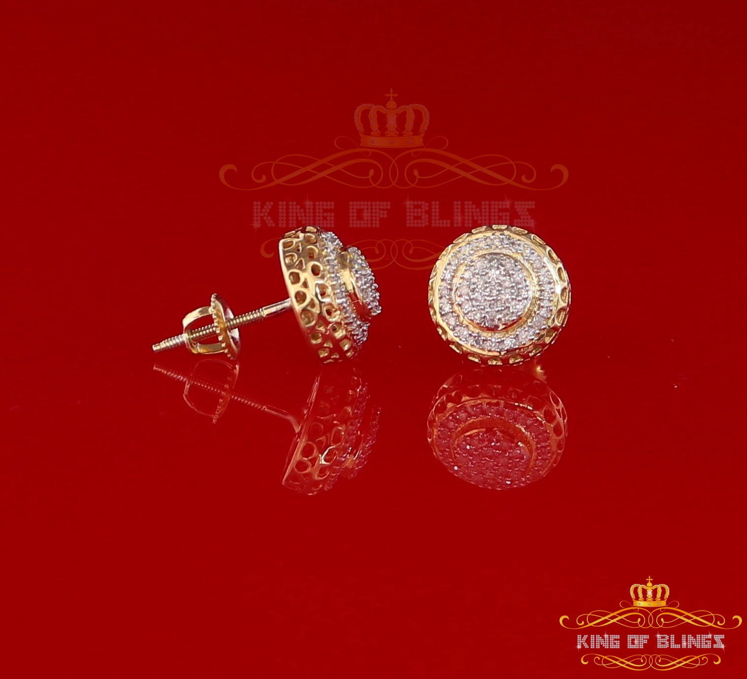King of Bling's 925 Sterling Silver 0.20ct Diamond For Women's/ Men's Yellow Stud Round Earrings