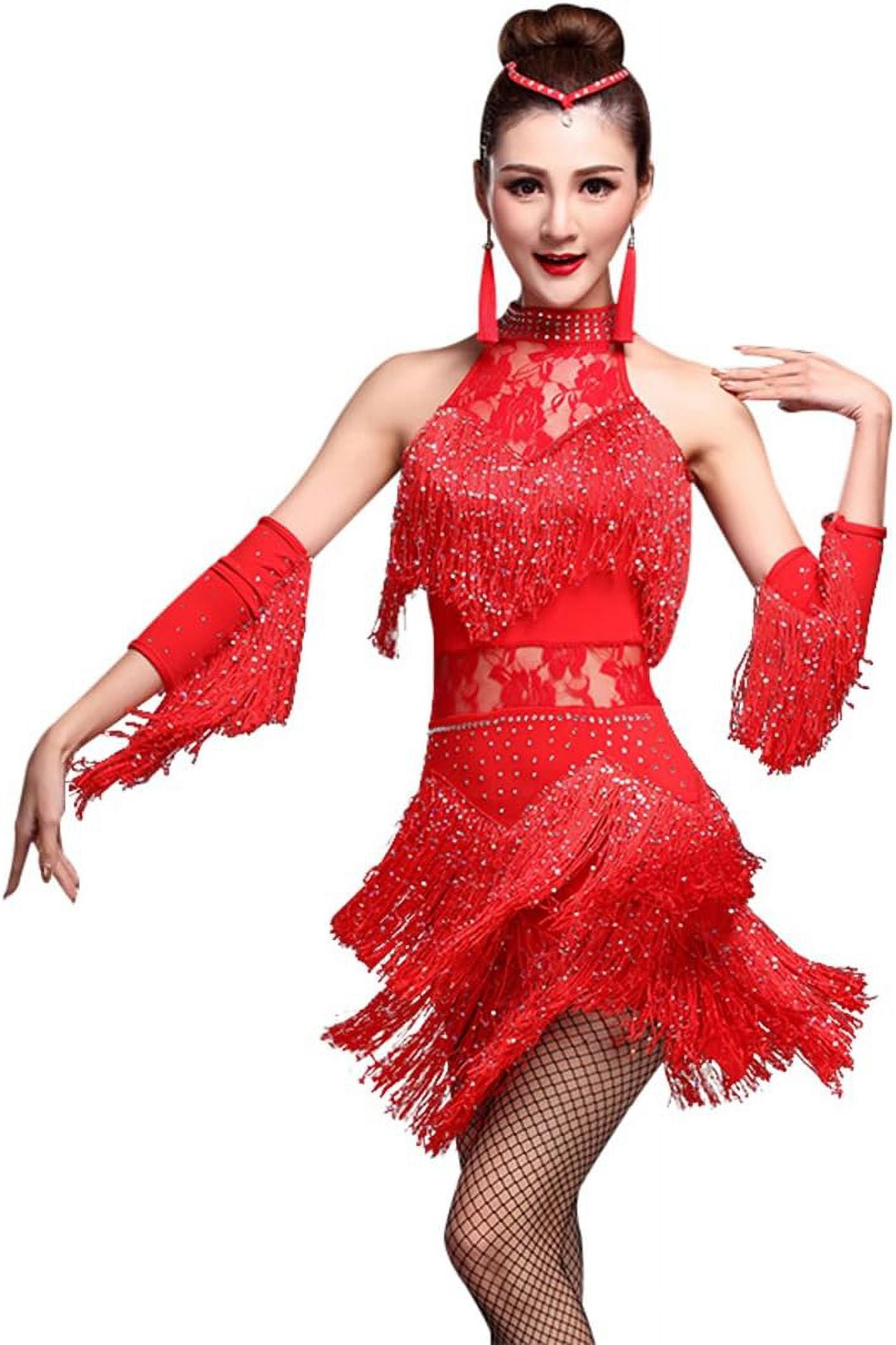 ＤＡＮＣＥ　ＳＵＮ　 ZX Women's Dance Dress Rhinestone Sequin Fringe Flapper