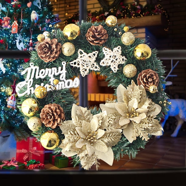 TIMIFIS Pre-Lit Artificial Christmas Wreath, With Balls And