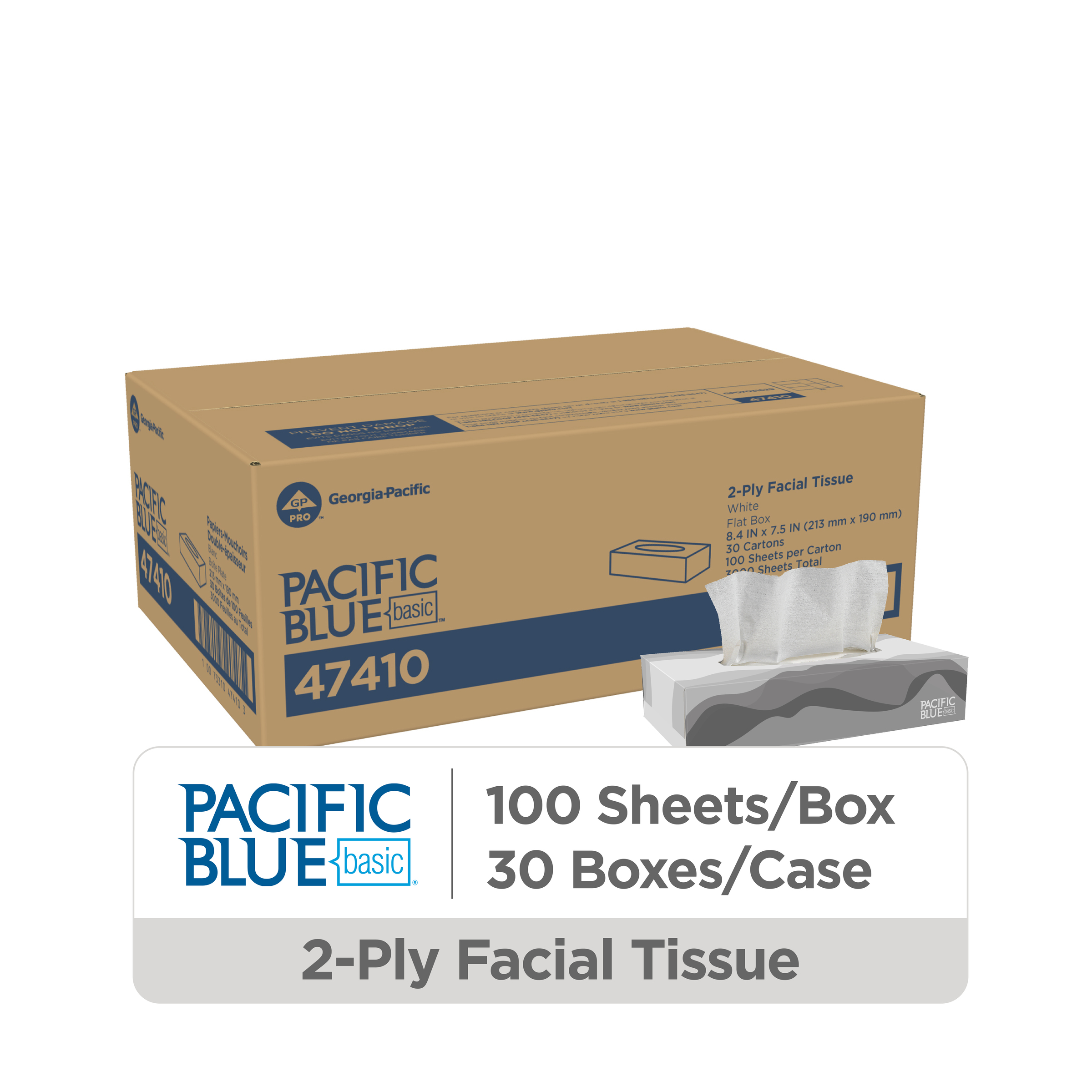 Pacific Blue Basic® 2-Ply Facial Tissue by GP PRO (Georgia-Pacific), Flat Box, 30 Boxes Per Case