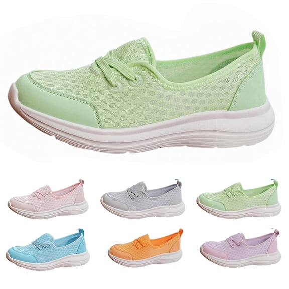 longantii Orthopedic Shoes for Women Arch Support Non Slip Slip on Golf Shoes Wide Knitted Mesh Stretch Server Shoes Comfortable 2026 New Orthopedic Shoes Green