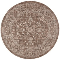 SAFAVIEH Courtyard Darin Botanical Indoor/Outdoor Area Rug, Brown/Ivory, 5'3" x 5'3" Round