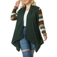 thumbnail image 1 of GRACE & GRANDEUR Cardigan à Rayures Léger pour Femme Grande Taille Chandail Manteau 3X Vert Foncé, 1 of 7