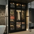 thumbnail image 4 of FUFU&GAGA 47.2" Wide Armoire LED Light All Glass Door Closet Cabinet Wardrobe Black, 4 of 5