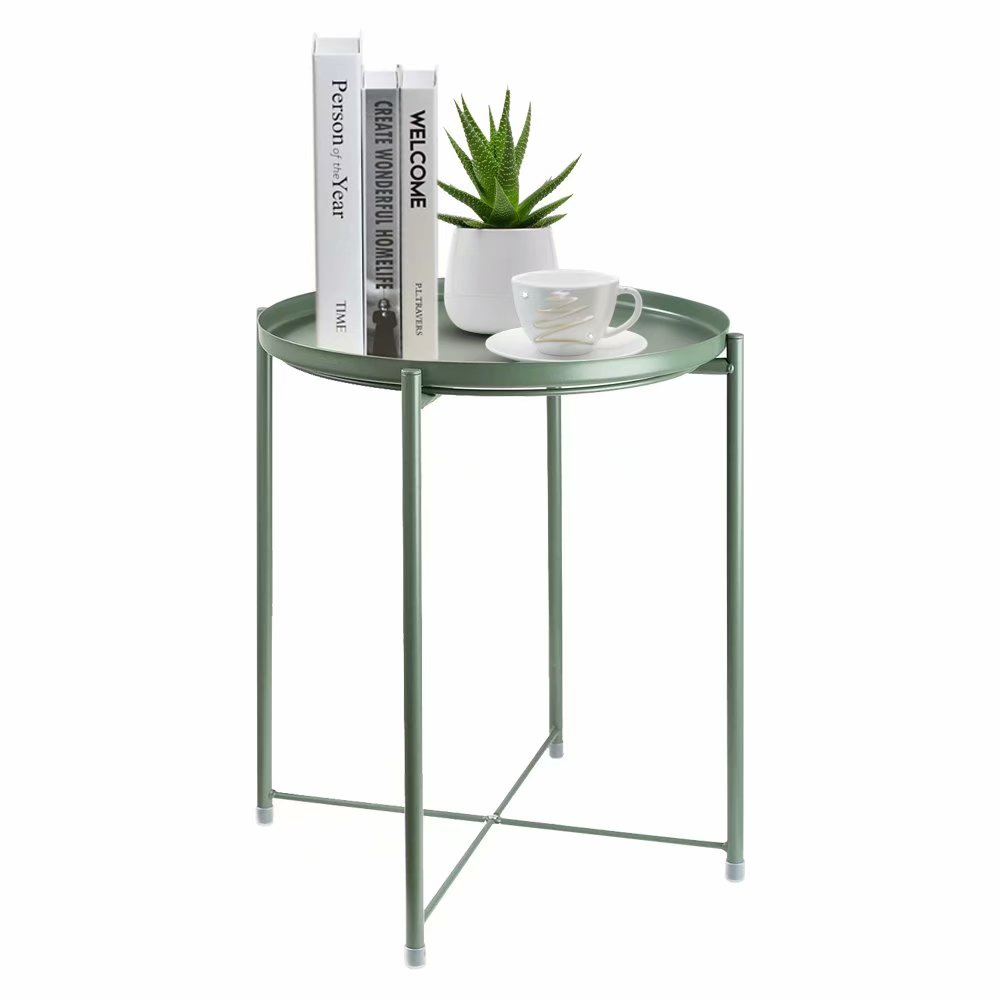 HOMRITAR Side Table Round Metal, Outdoor Side Table Small Sofa End Table Indoor Accent Table Round Metal Coffee Table Waterproof Removable Tray Table for Living Room Bedroom Balcony Office Green - image 1 of 5