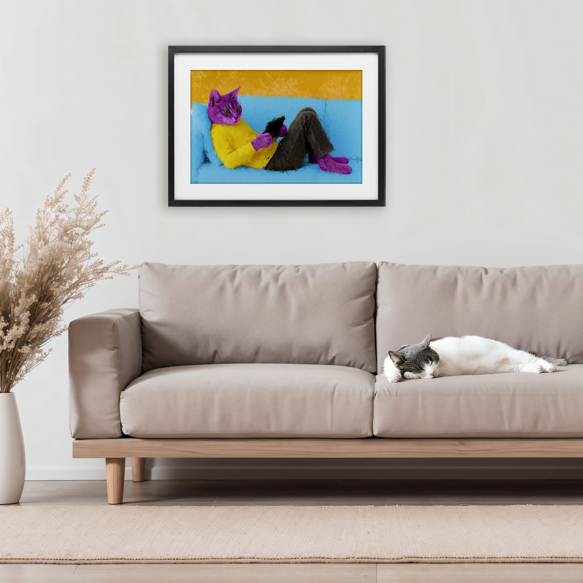 Stupell Industries Vibrant Cat Playing Game Black Framed Print Under Glass, design by Sean Parnell