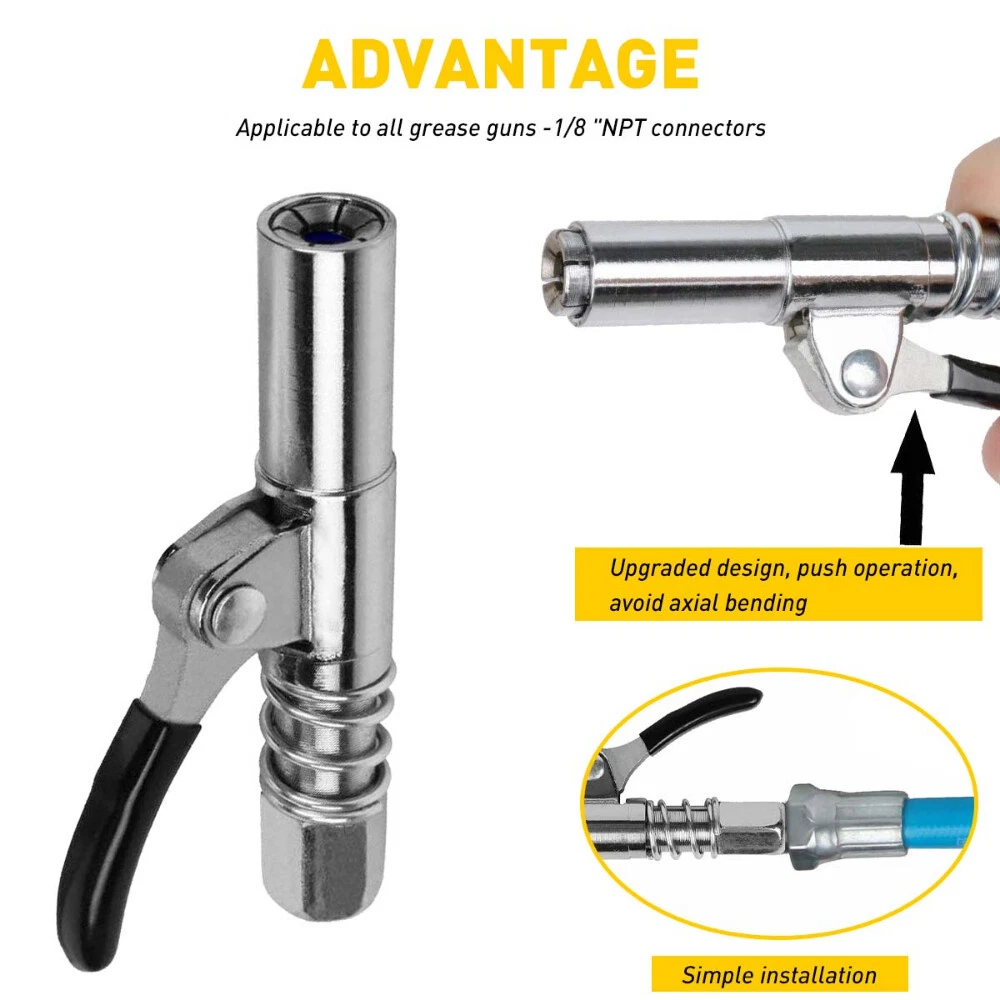 NEW Grease Gun Coupler, locks on, doesn't leak, rated over 10,000 PSI