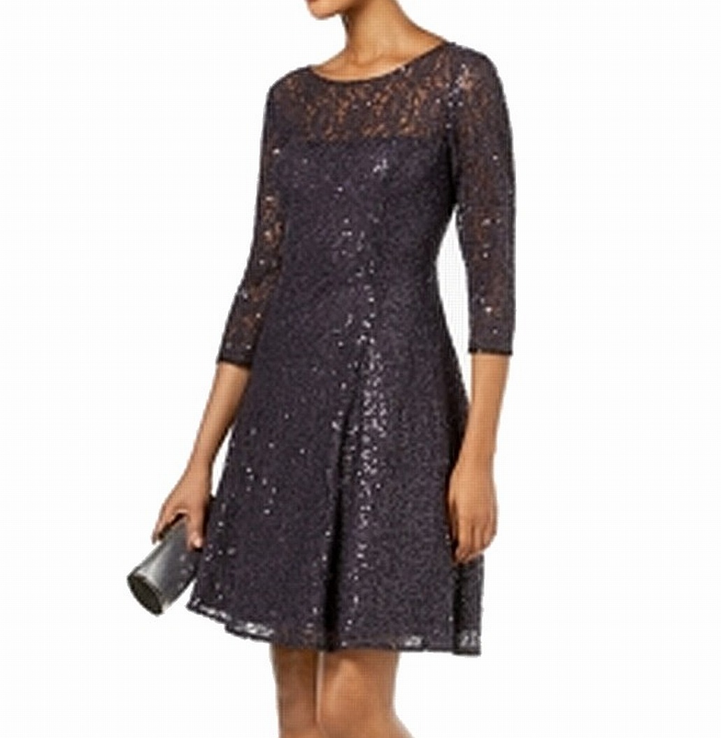 SLNY SLNY Womens Sequin Lace Fit & Flare ALine Dress