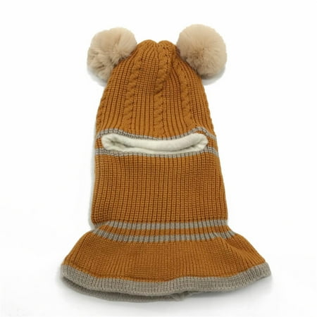 

KUNPENG Autumn And Winter Children s Knitting Bib Hat Wool Ball Suit Imitation Raccoon Dog Wool Ball Knitting Hat Plush Baby Bib Ginger
