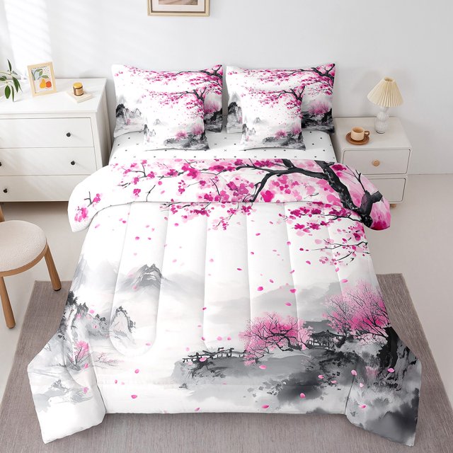 Erosebridal Literie Japonaise Mont Fuji Format Grand, Ensembles de Literie Impression à l'Encre Format Grand, Ados, Réversible 7 Pcs