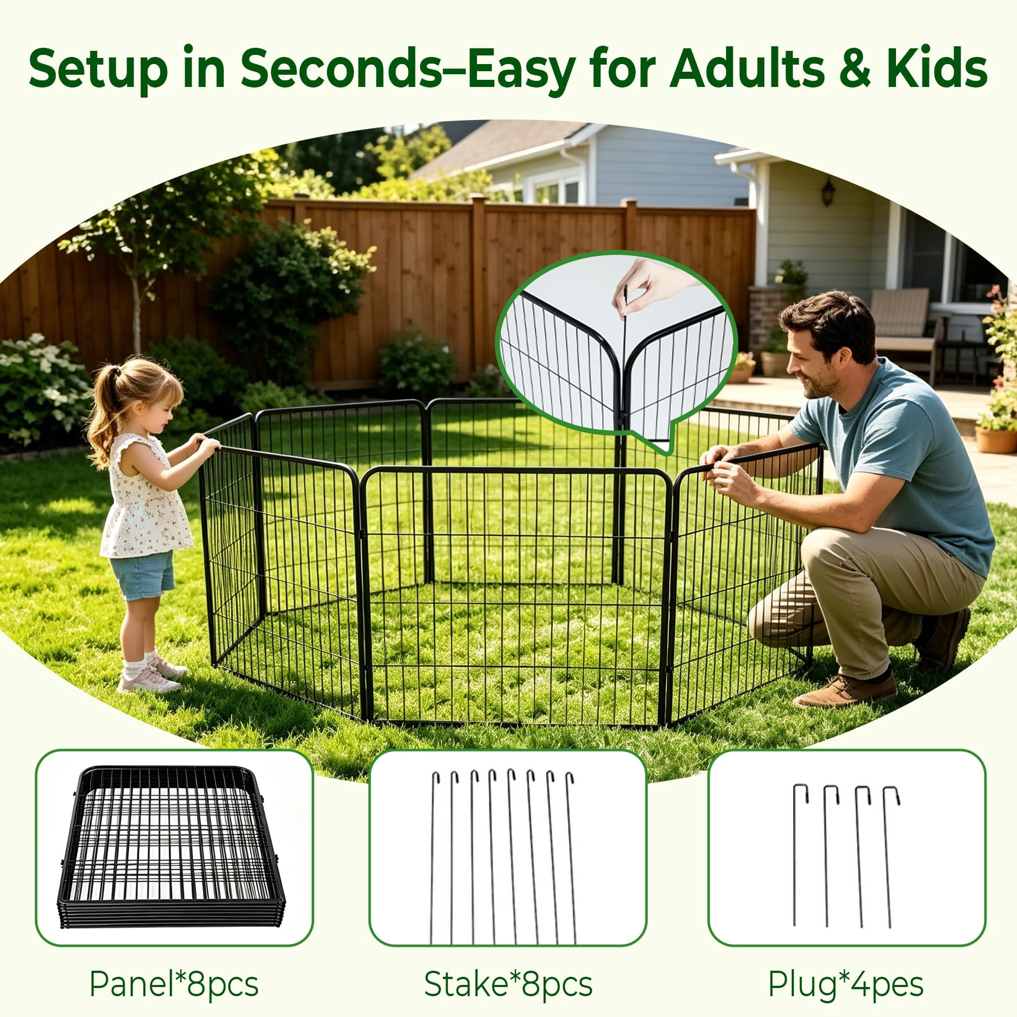 Dog Playpen 24 Inch 8 Panels, Foldable Metal Dog Playpen Indoor Outdoor, Puppy Playpen for Small Dogs, Portable Heavy Duty Pet Playpen, Durable and Secure