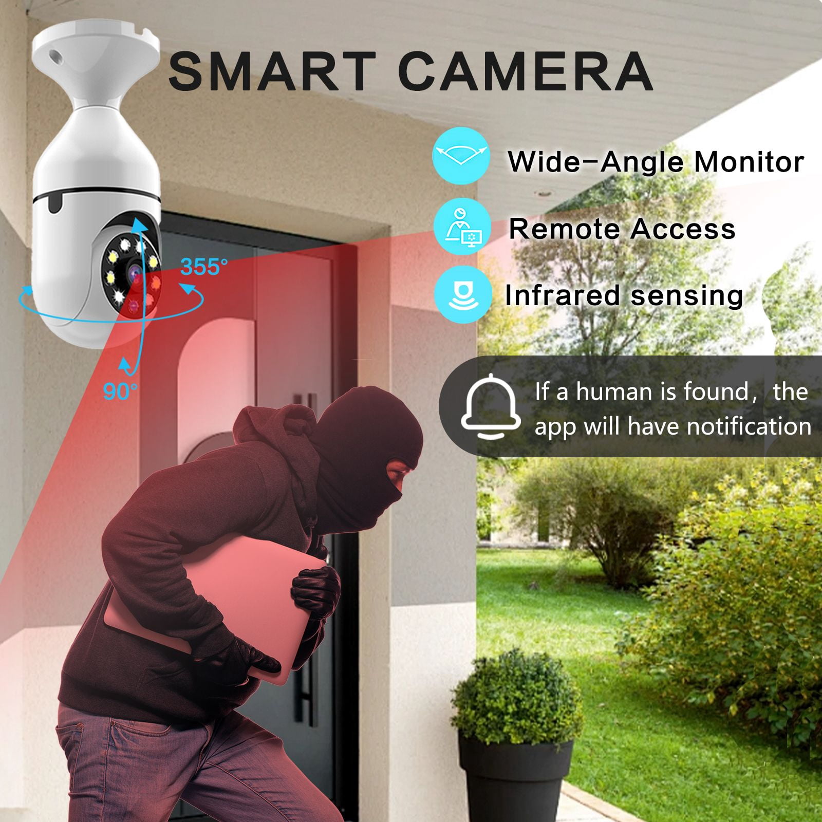 2 Pack Outdoor Bulb Security Camera, HD Wireless 360° Panoramic View, Motion Detection & Alarm, 2-Way Audio, Night Vision