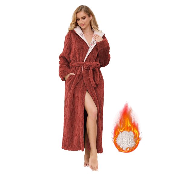 Robes for Women, PUTUO Hooded Womens Robes, Plush Soft Fluffy Long Robe, Comfy Spa Nightgown Housecoat with Side Pocket, Winter Warm Sleepwear Gift for Women