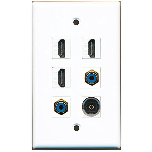 RiteAV - 3 HDMI 2 Port RCA Blue 1 Port Toslink Wall Plate