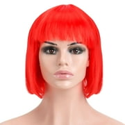 Spencer Short Bob Hair Wigs Straight with Flat Bangs Synthetic Colorful Daily Cosplay Anime Halloween Party Hair Wig for Women, Red