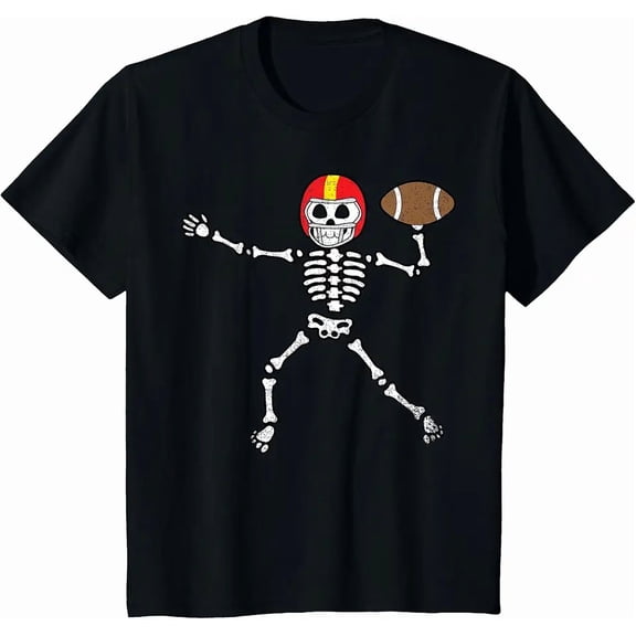 Kids Skeleton Football Shirt Funny Halloween Sport Player Costume T-Shirt