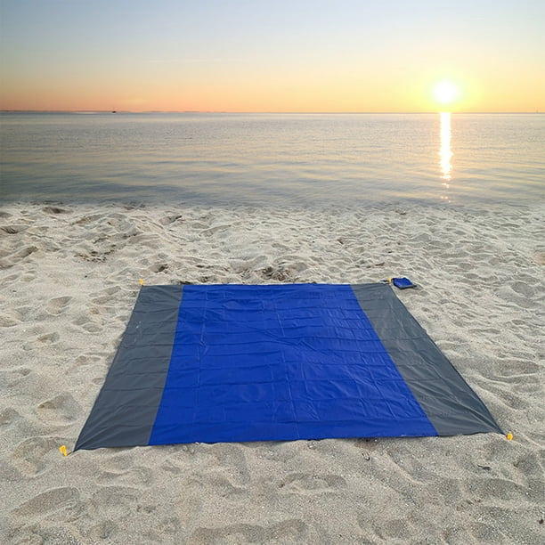 Manta de playa resistente a la arena, impermeable, portátil, para pícnic, viajes, camping, senderismo, ligera, esencial para la playa, para toda la familia, de nailon, azul, 140 x 198 cm