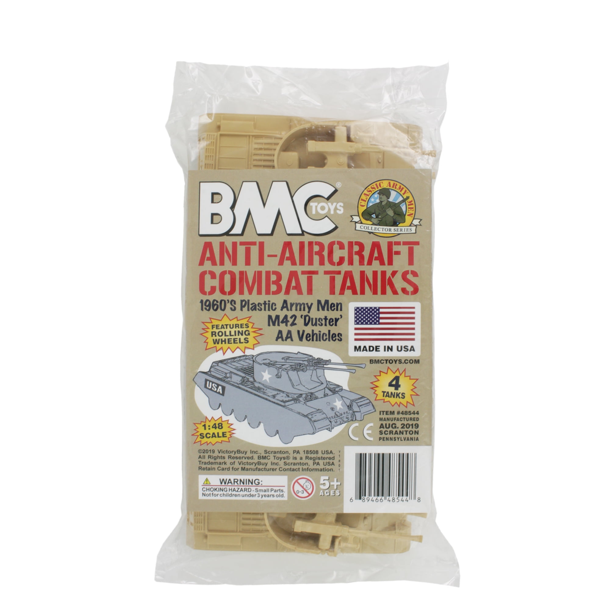 BMC Classic Payton Anti-Aircraft TANKS - 4pc Tan PLASTIC ARMY MEN Vehicles