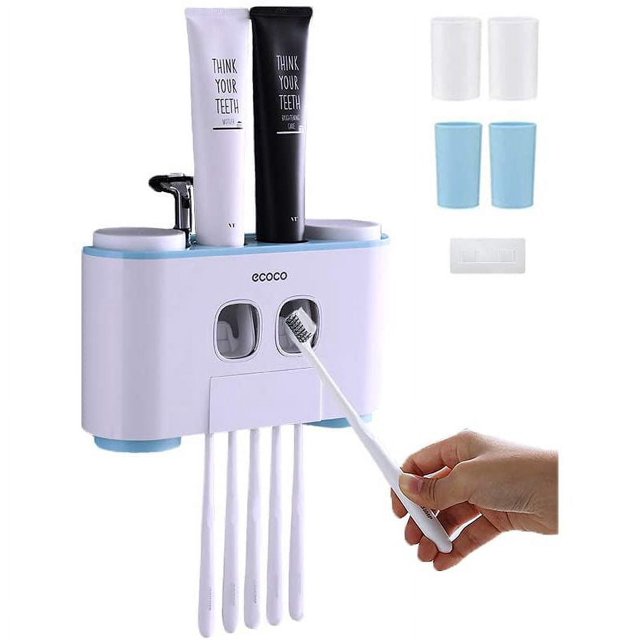 Portacepillos de dientes con dispensador de pasta de dientes, montado en la pared, para baño, cepillo de dientes eléctrico automático, exprimidor de pasta de dientes, accesorios de almacenamiento de