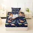 thumbnail image 4 of Homewish Cartoon Dino Twin Sheets,Cute Animals Bedding,Navy,3-Piece,1 Fitted Sheet and 1 Pillowcase, 4 of 6