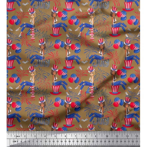 Soimoi Georgette Viscose Fabric Women,Balloon & Firecrackers Party Print Fabric by Yard 42 Inch Wide