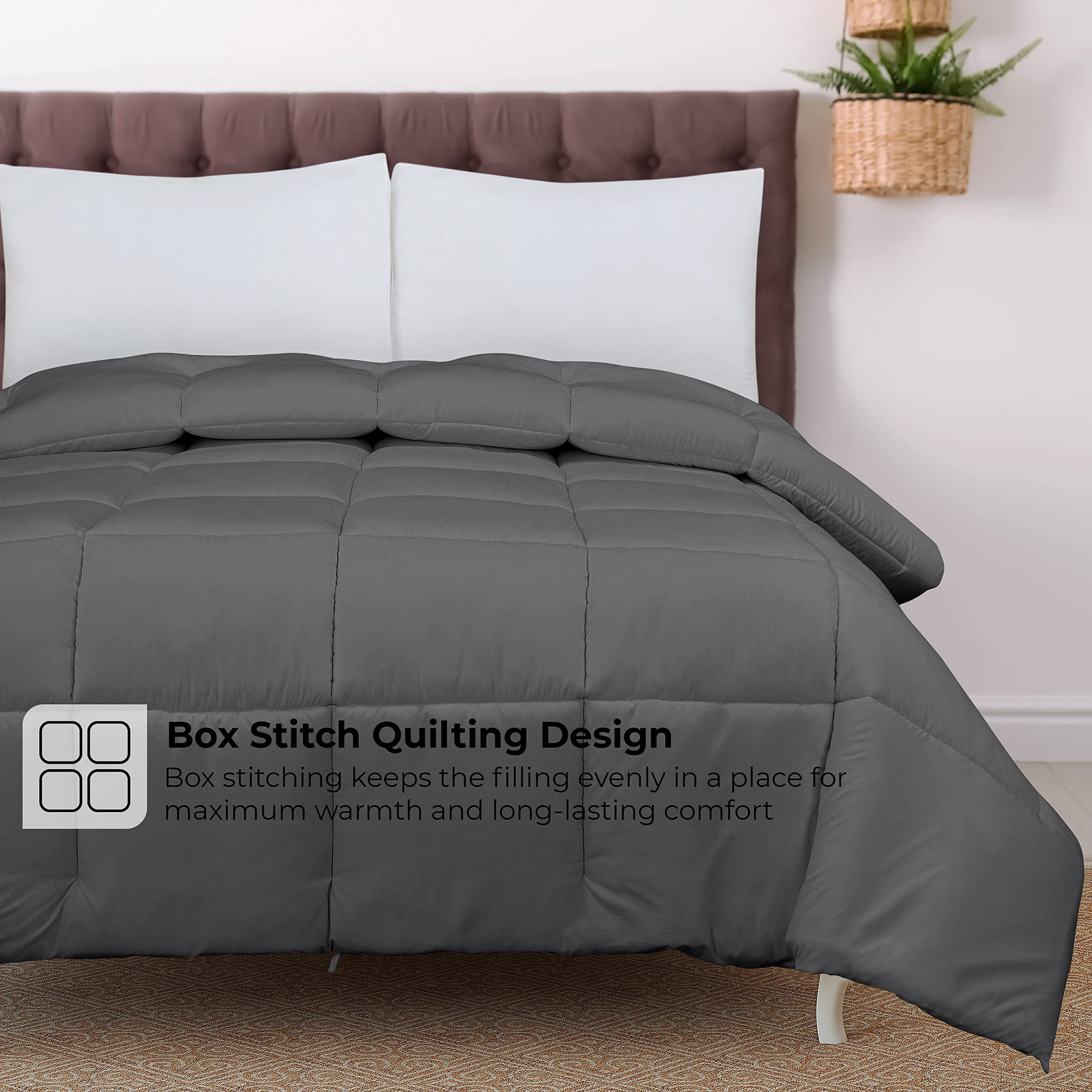 ROYALE California King Comforter - All Season Down Alternative Bedding Comforters - Lightweight Quilted Comforter with Corner Tab- Soft Luxury Hotel Comforters- Box Stitch Duvet Insert (KingCal Grey)